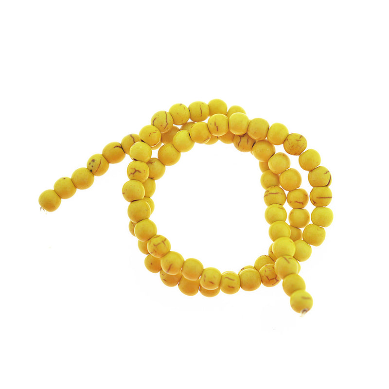 Round Imitation Gemstone Beads 6mm - Yellow Marble - 1 Strand 67 Beads - BD2298