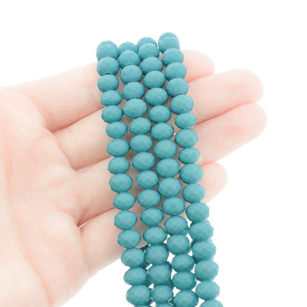 Faceted Glass Beads 8mm x 6mm - Turquoise - 1 Strand 72 Beads - BD2746