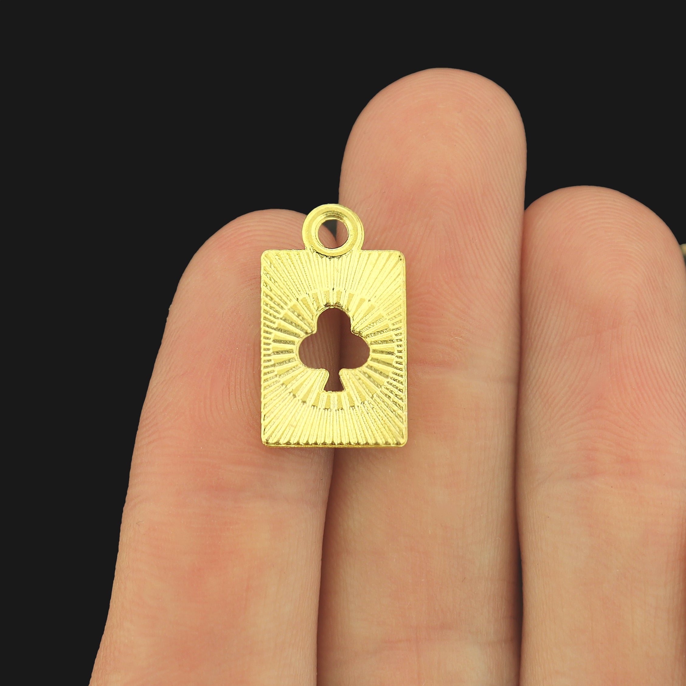 6 Ace of Clubs Playing Card Gold Tone Enamel Charms - E136