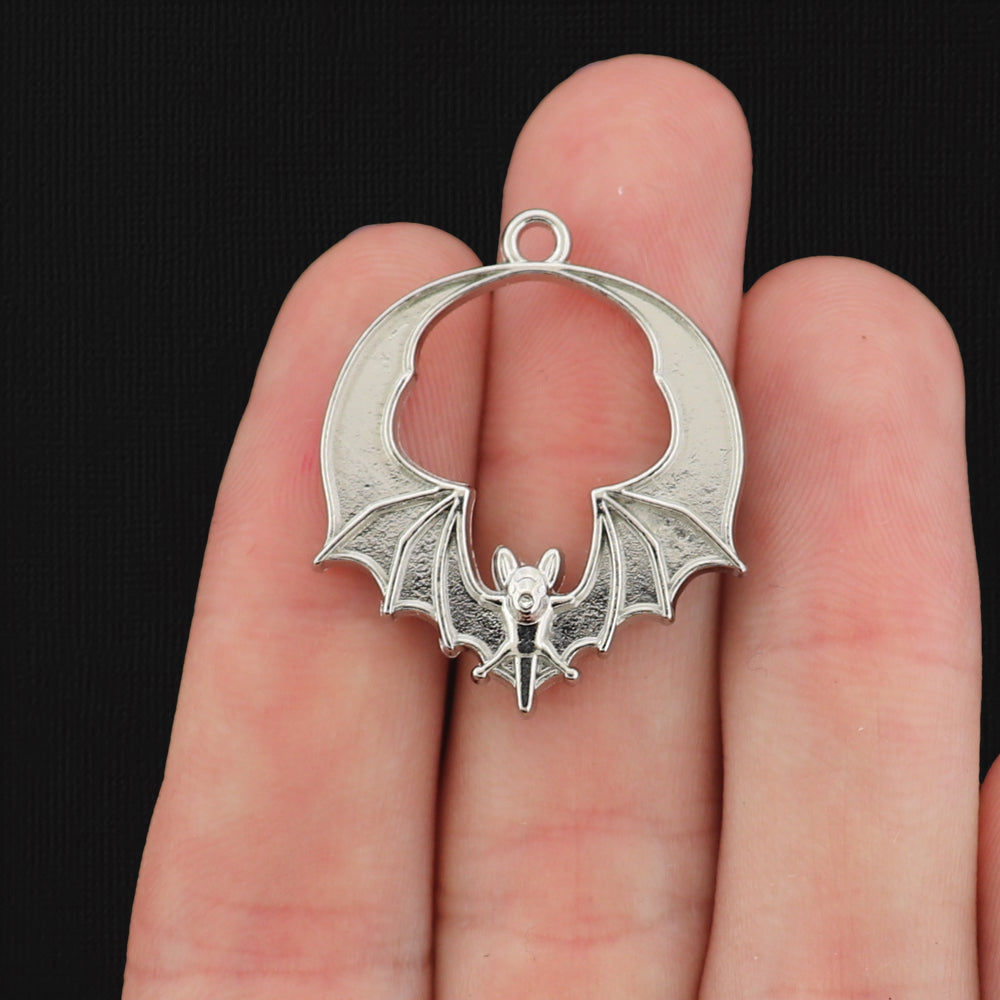 6 Bat Antique Silver Tone Charms - SC013
