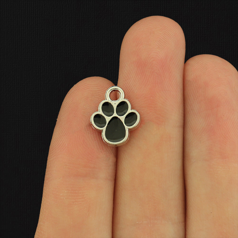 6 Dog Paw Silver Tone Enamel Charms - Choose Your Color