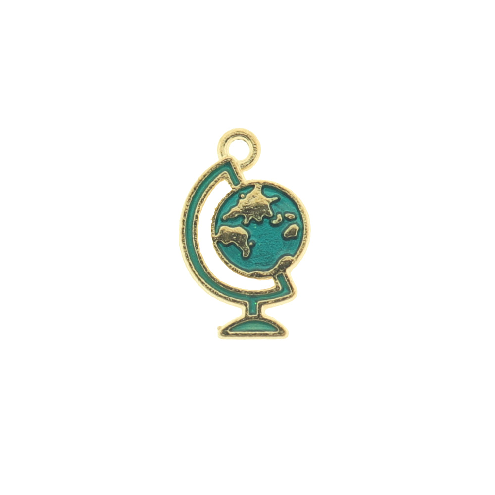 6 Globe Gold Tone Enamel Charms - E195