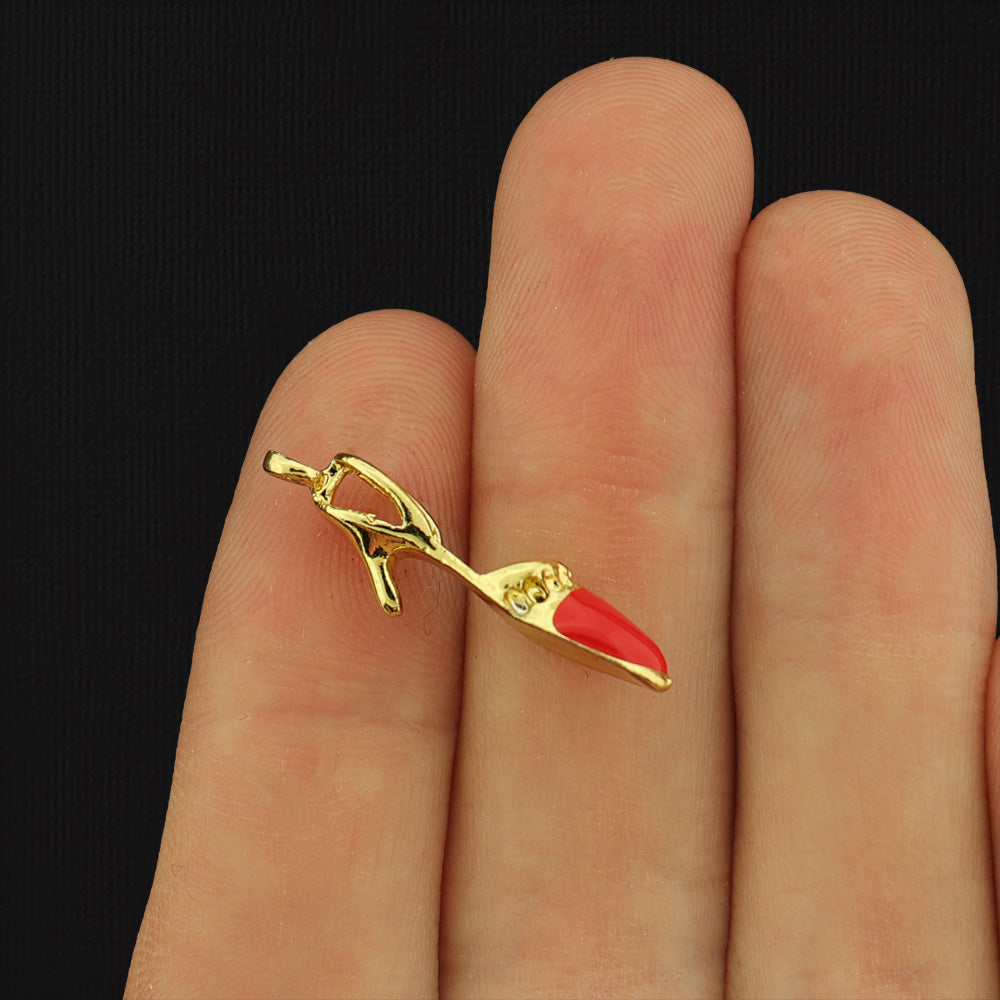 6 High Heel Shoe Gold Plated Enamel Charms 3D - E555