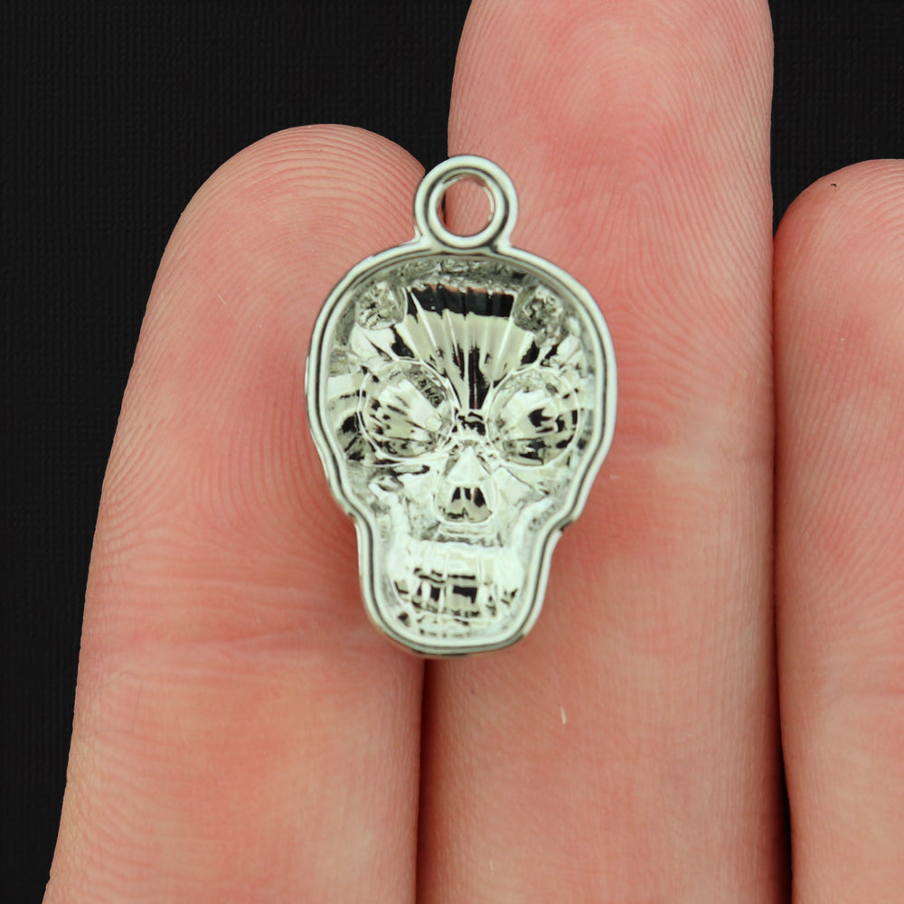 6 Skull Silver Tone Enamel Charms - E184