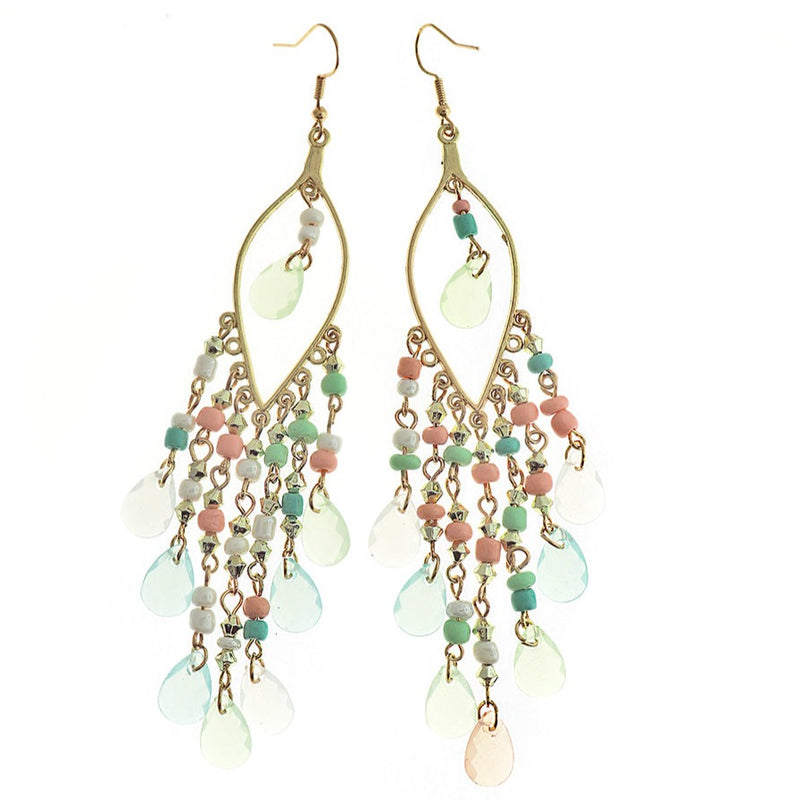 Boucles d'oreilles perlées noires - Style crochet français doré - 2 pièces 1 paire - ER531
