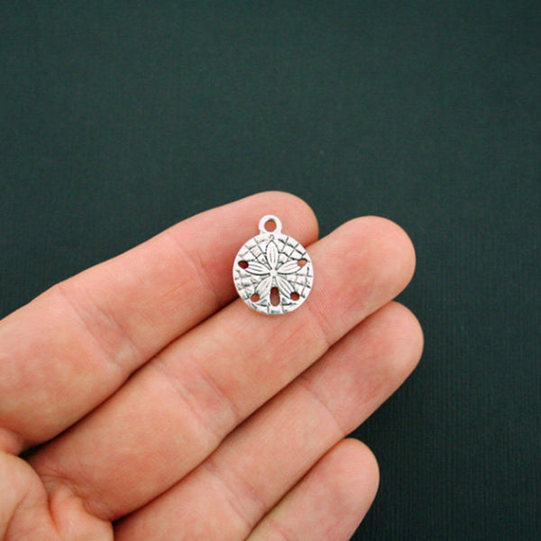 10 Sand Dollar Antique Silver Tone Charms 2 faces - SC3417