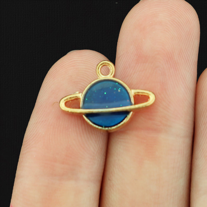 6 Planet Gold Tone Enamel Charms - E918