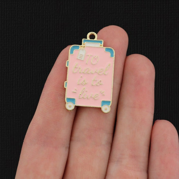 2 To Travel is to Live Suitcase Gold Tone Enamel Charms - E1530