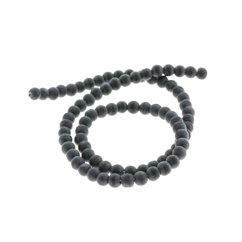 Round Glass Beads 4mm - Frosted Black - 1 Strand 80 Beads - BD323