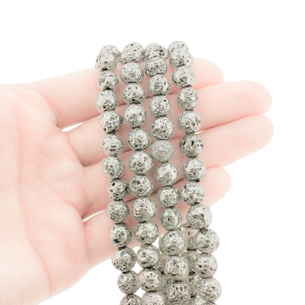 Round Natural Lava Beads 8mm - Silver - 1 Strand 48 Beads - BD2784