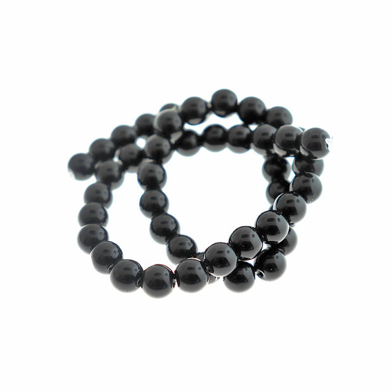 Round Synthetic Black Stone Beads 8mm - Black - 1 Strand 49 Beads - BD2712