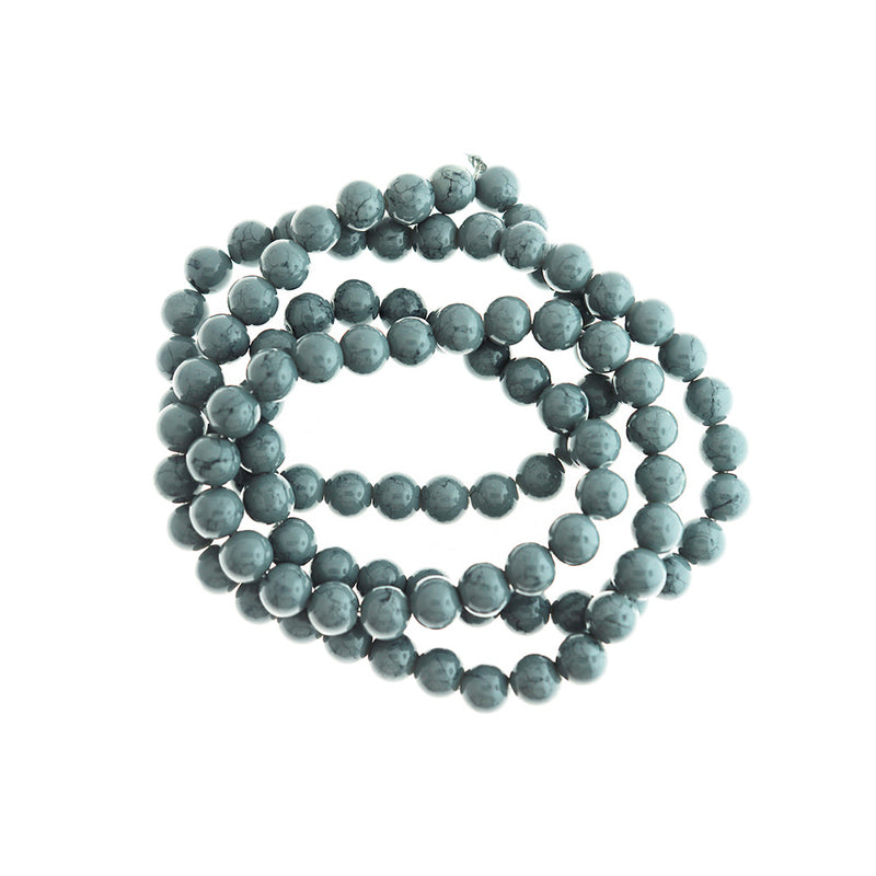 Round Glass Beads 8mm - Charcoal Grey - 1 Strand 100 Beads - BD1882