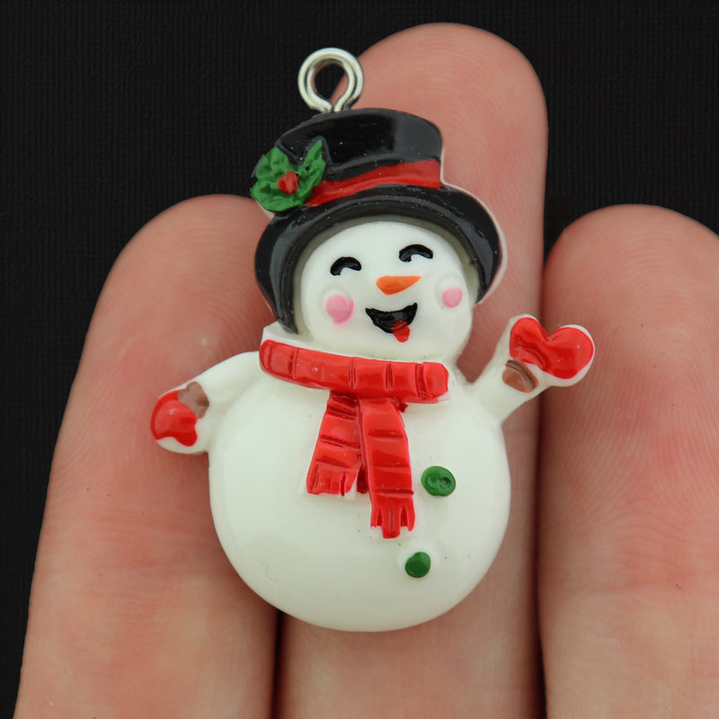 2 Christmas Waving Snowman Resin Charms - K174