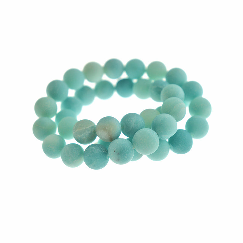 Round Natural Amazonite Beads 10mm - Frosted Sea Blues - 1 Strand 36 Beads - BD1811