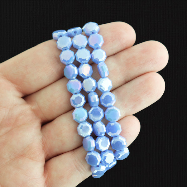 Perles de Verre à Facettes 7mm - Bleu Galvanisé - 1 Rang 72 Perles - BD2012