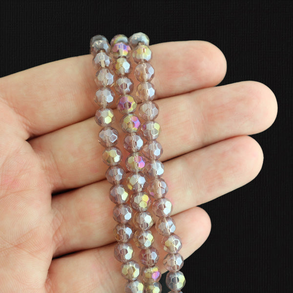 Faceted Round Glass Beads 6mm - Light Purple - 1 Strand 50 Beads - BD2572