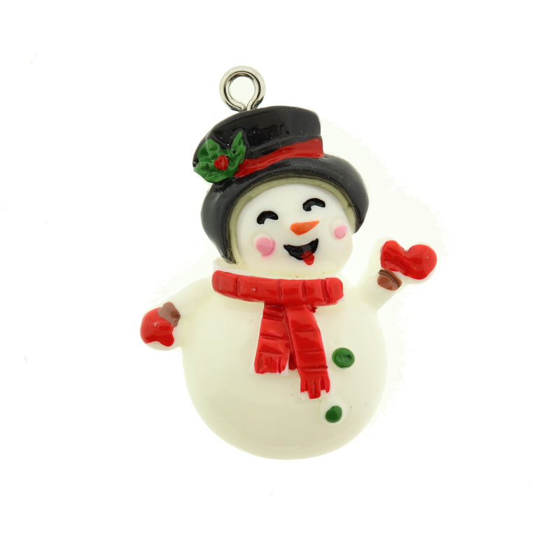 2 Christmas Waving Snowman Resin Charms - K174