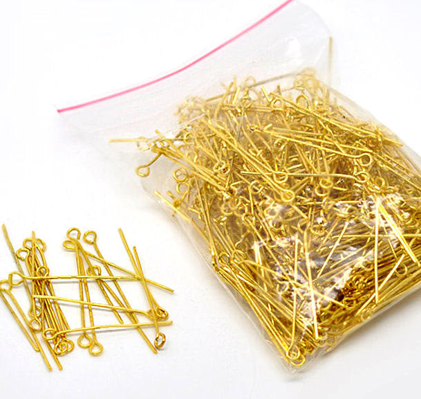 Gold Tone Eye Pins - 35mm - 400 Pieces - PIN32
