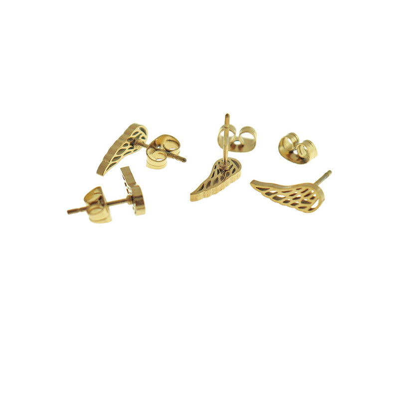 Stainless Steel Earrings - Angel Wing Studs - 12mm - 1 Pair - Choose Your Tone!