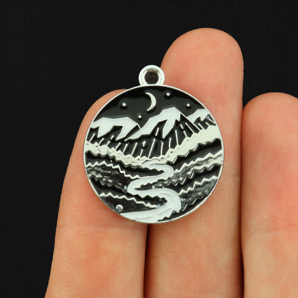 4 Mountain Range Silver Tone Enamel Charms - E370