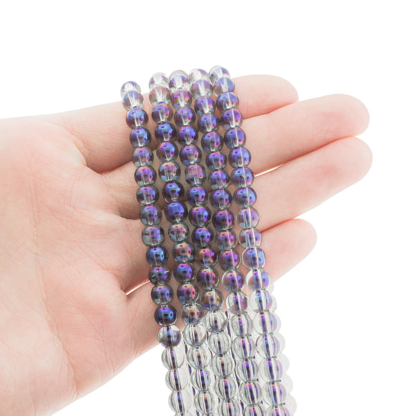 SALE Round Glass Beads 6mm - Electroplated Purple - 1 Strand 62 Beads - LBD1422