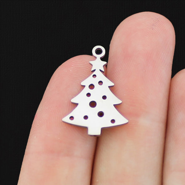 2 Christmas Tree Stainless Steel Charms 2 Sided - Choose Your Tone