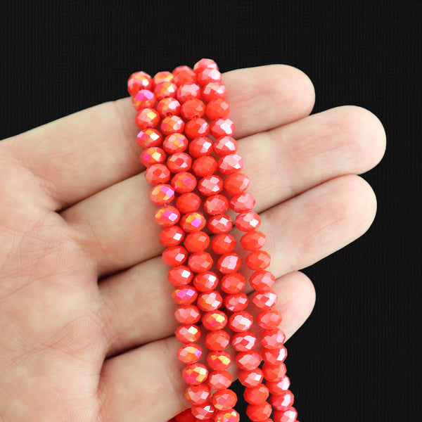 SALE Faceted Rondelle Glass Beads 6mm x 5mm - Electroplated Red - 1 Strand 92 Beads - LBD281