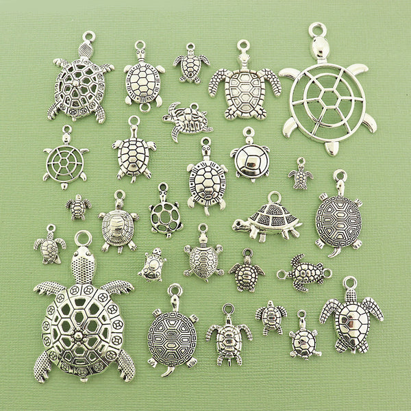 Turtle Lover Charm Collection Antique Silver Tone 27 Different Charms - COL387H