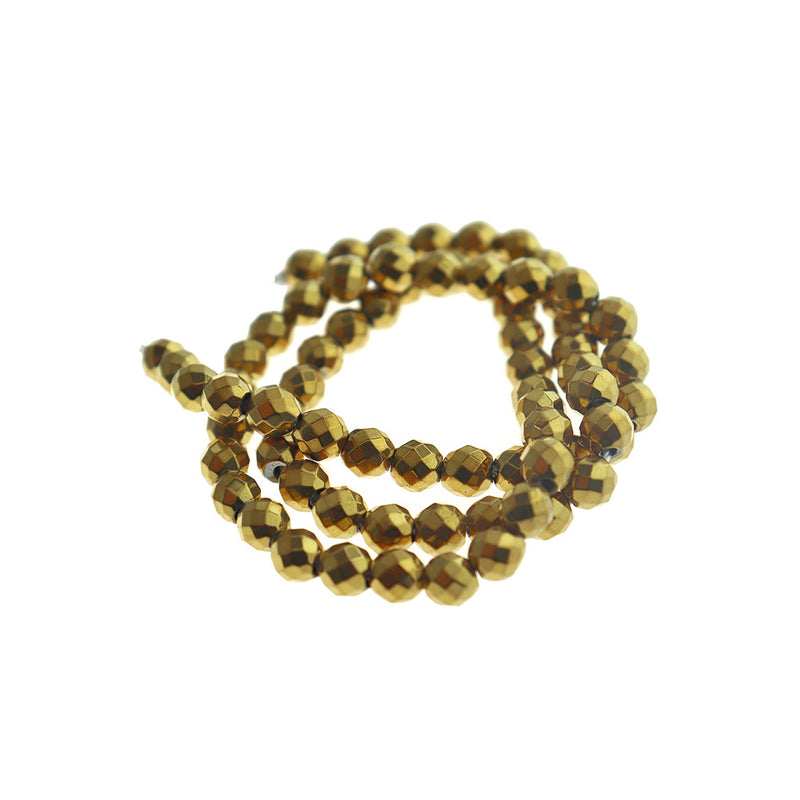 Faceted Synthetic Hematite Beads 6mm - Gold - 1 Strand Beads - BD1723