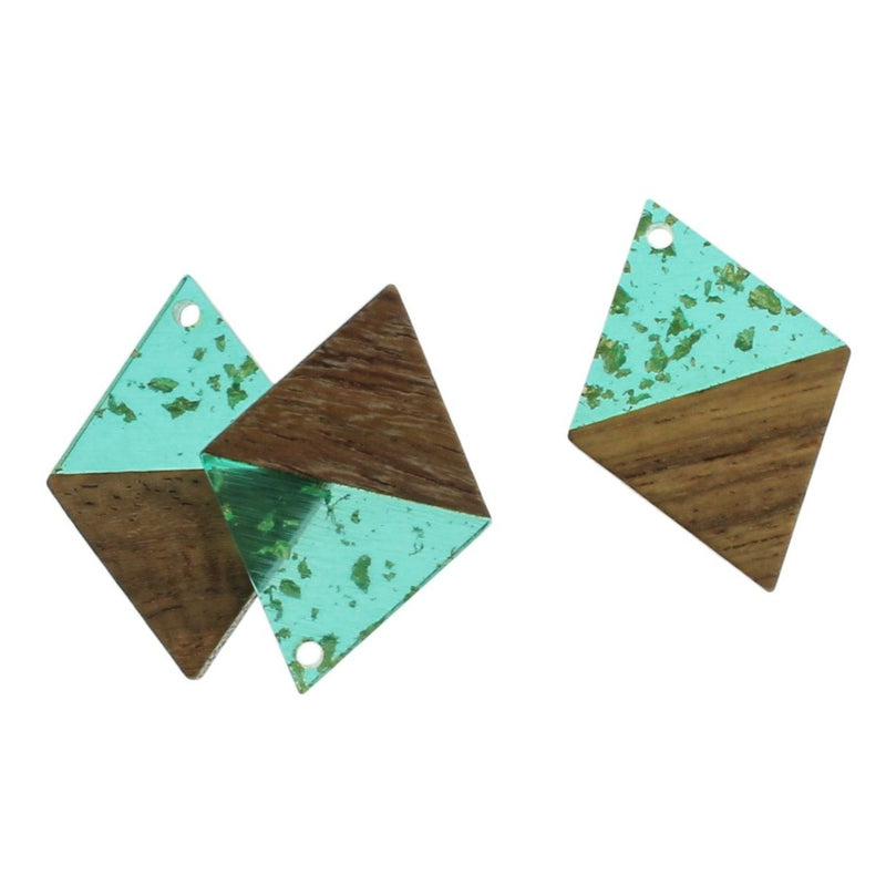 2 Charms Losange Bois Naturel et Résine Blanche 34mm - WP219