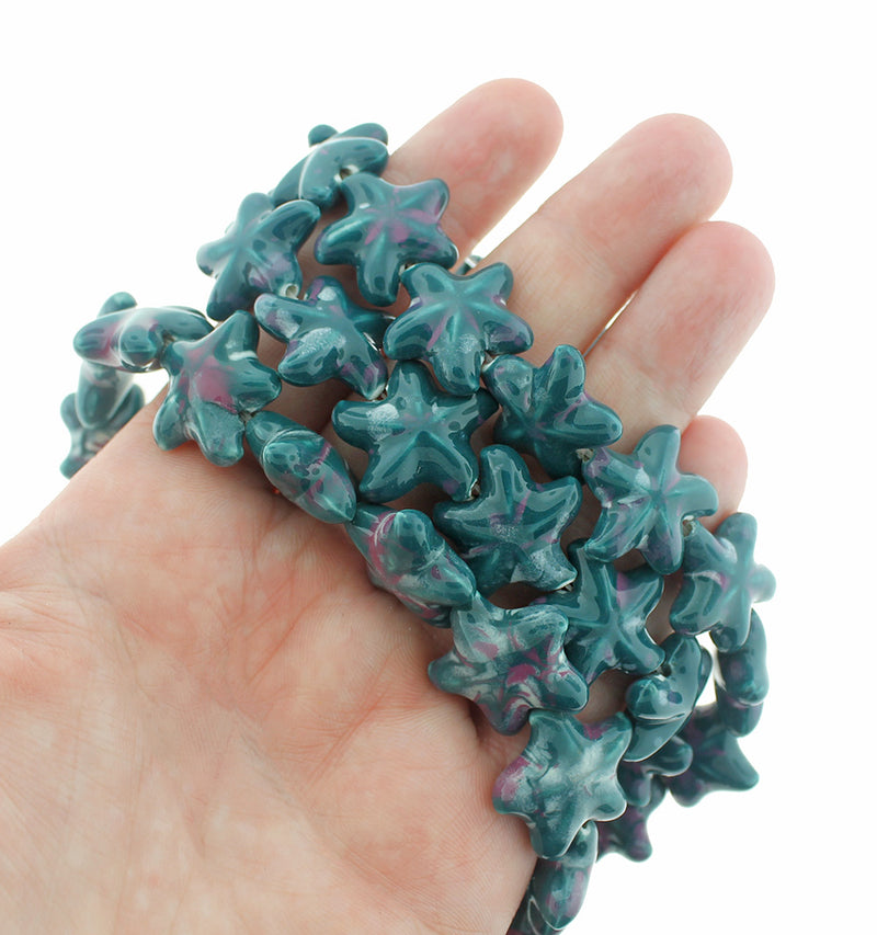 SALE Starfish Ceramic Beads 20mm x 22mm - Marbled Dark Green - 10 Beads - LBD1579