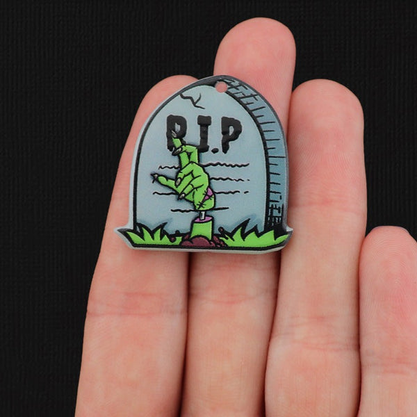 2 RIP Tombstone with Zombie Hand Resin Charms 2 Sided - K008