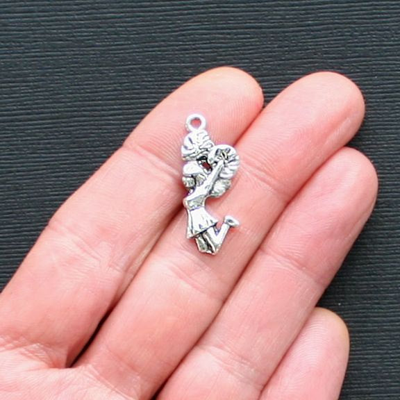 12 Cheerleader Antique Silver Tone Charms  - SC2428