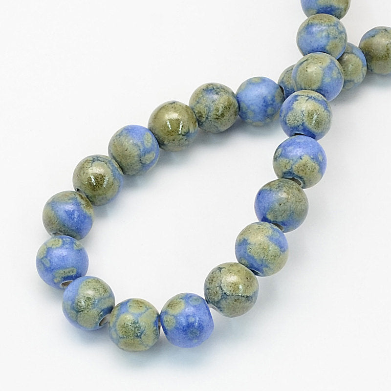 SALE 20 Porcelain Beads in Sea Blue & Green - 9mm - LBD771