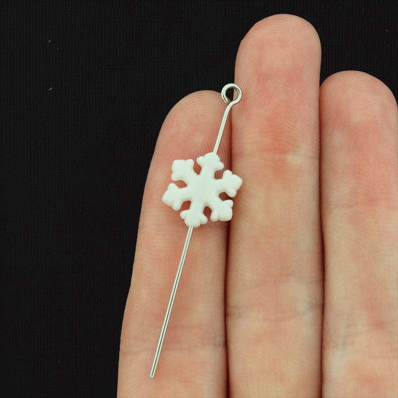 Snowflake Acrylic Beads 13mm x 12mm - White - 100 Beads - K187