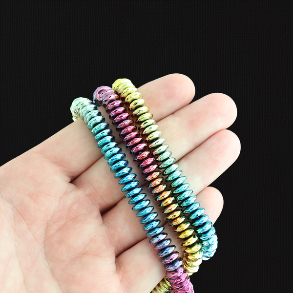 Rondelle Synthetic Hematite Beads 8mm x 3mm - Rainbow Electroplated - 1 Strand 132 Beads - BD334