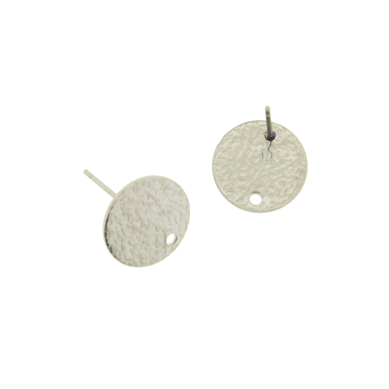 Stainless Steel Earrings - Textured Round Stud Bases - 12mm x 1mm - 4 Pieces 2 Pairs - ER096
