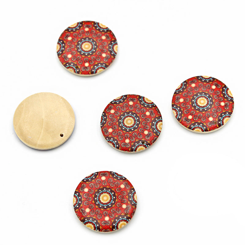 5 breloques en bois naturel imprimé Mandela 30mm - WP005
