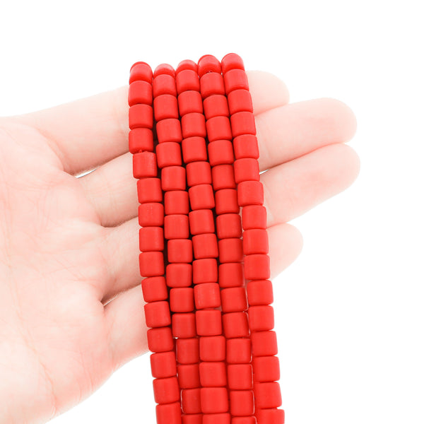 Column Polymer Clay Beads 6mm - Red - 1 Strand 63 Beads - BD721