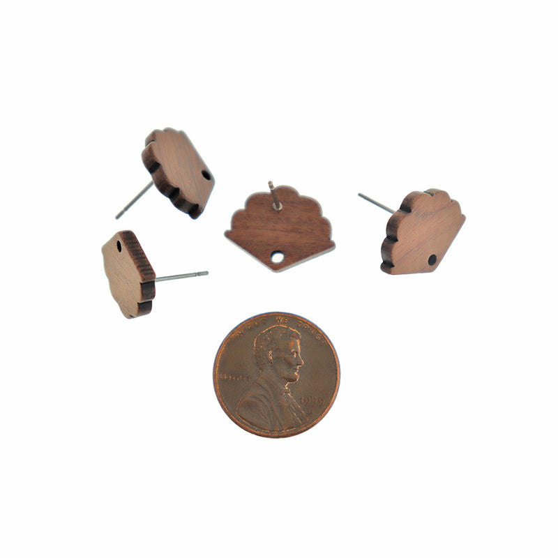 Wood Zinc Alloy Earrings - Fan Studs - 17mm x 14mm - 2 Pieces 1 Pair - ER636