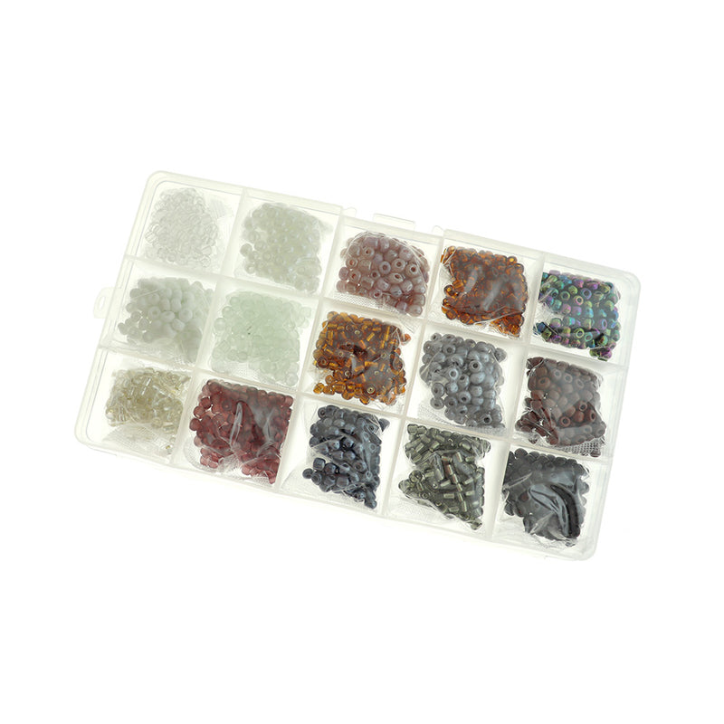 Perle de verre graine 6/0 Couleurs et finitions assorties dans une boîte de rangement pratique - STARTER5