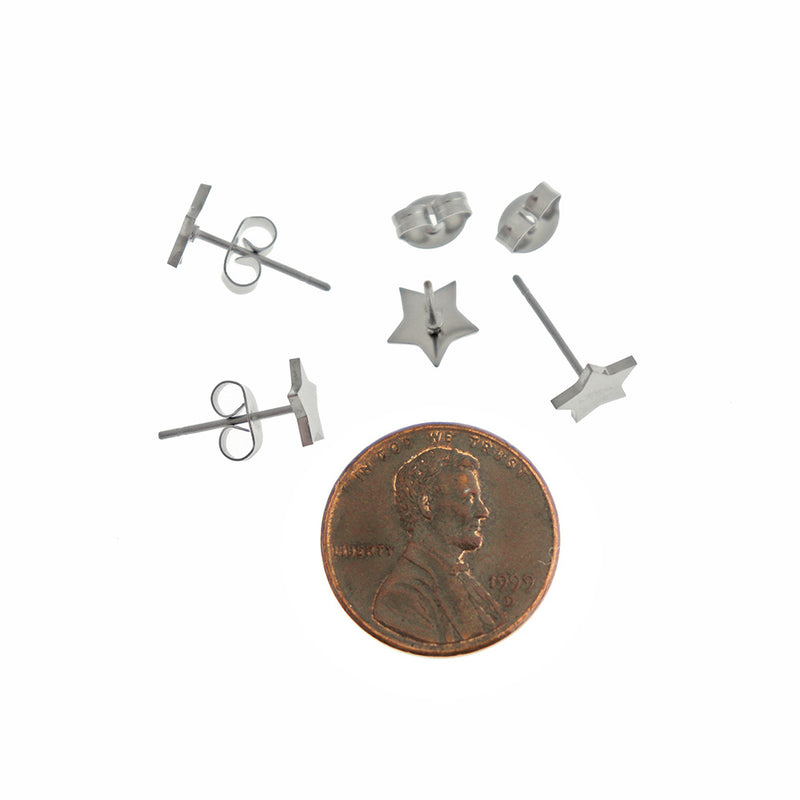 Stainless Steel Earrings - Star Studs - 8mm x 8mm - 1 Pair - Choose Your Tone!