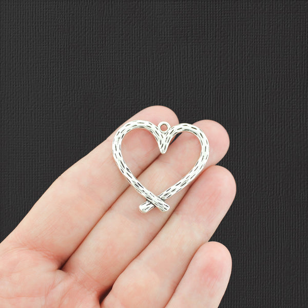 4 Heart Outline Silver Charms - LSC8065
