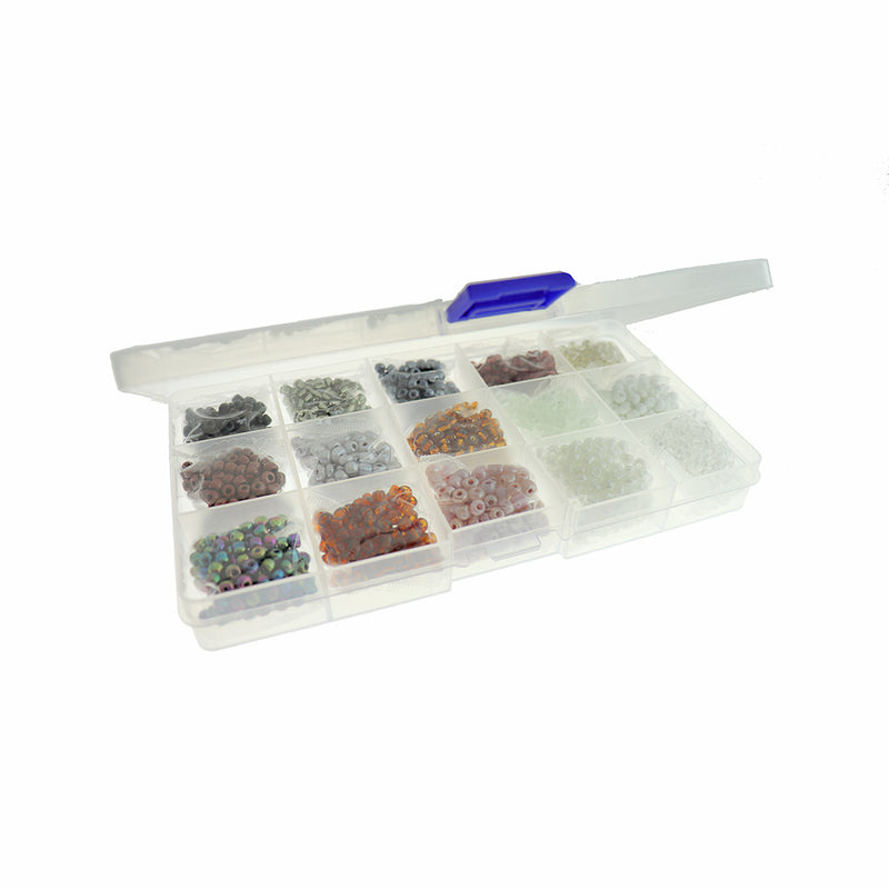 Perle de verre graine 6/0 Couleurs et finitions assorties dans une boîte de rangement pratique - STARTER5