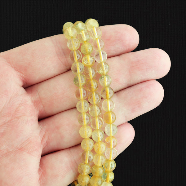 Round Natural Rutilated Quartz Beads 6mm - Yellow with Gold - 1 Full Strand Beads - BD1739