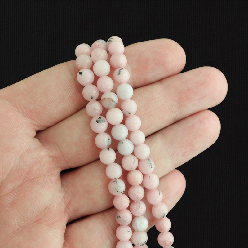 Perles Rondes Jaspe Naturel 6mm - Tons Roses - 1 Rang 63 Perles - BD1724