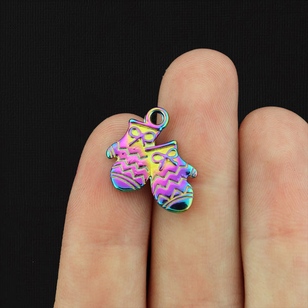 2 Mitten Rainbow Electroplated Charms 2 Sided - XC028