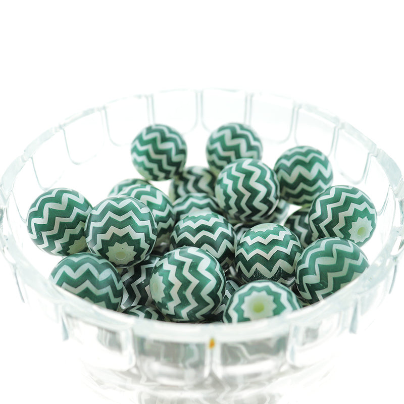 SALE Round Acrylic Beads 24mm - Chevron Green - 10 Beads - LBD1913