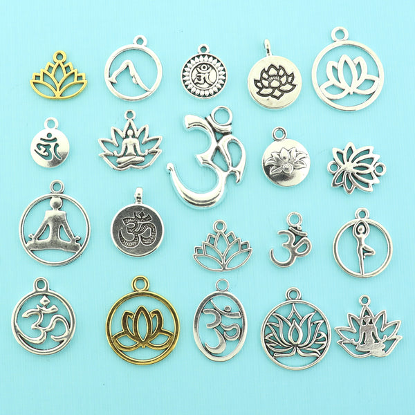 Deluxe Yoga Charm Collection Silver and Gold Tone 20 Different Charms - COL171H