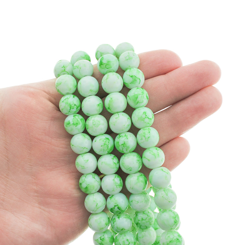Round Glass Beads - 10mm - Marble and Crackle Designs - 1 Strand 85 Beads - Choose Your Color!
